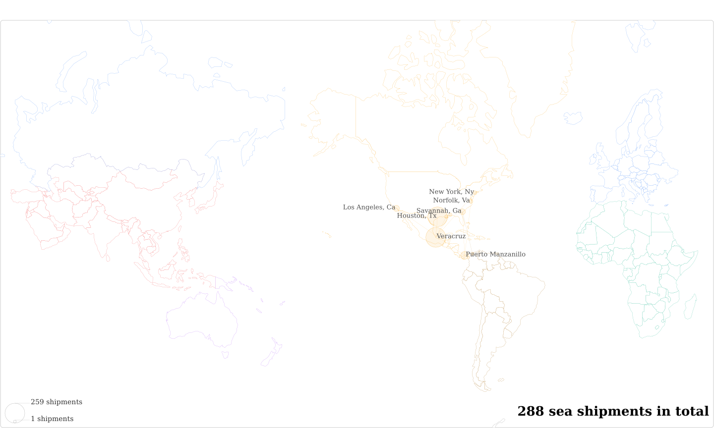 Cafe Tostado De Exportacion S A De C V's Imports Per Country Map