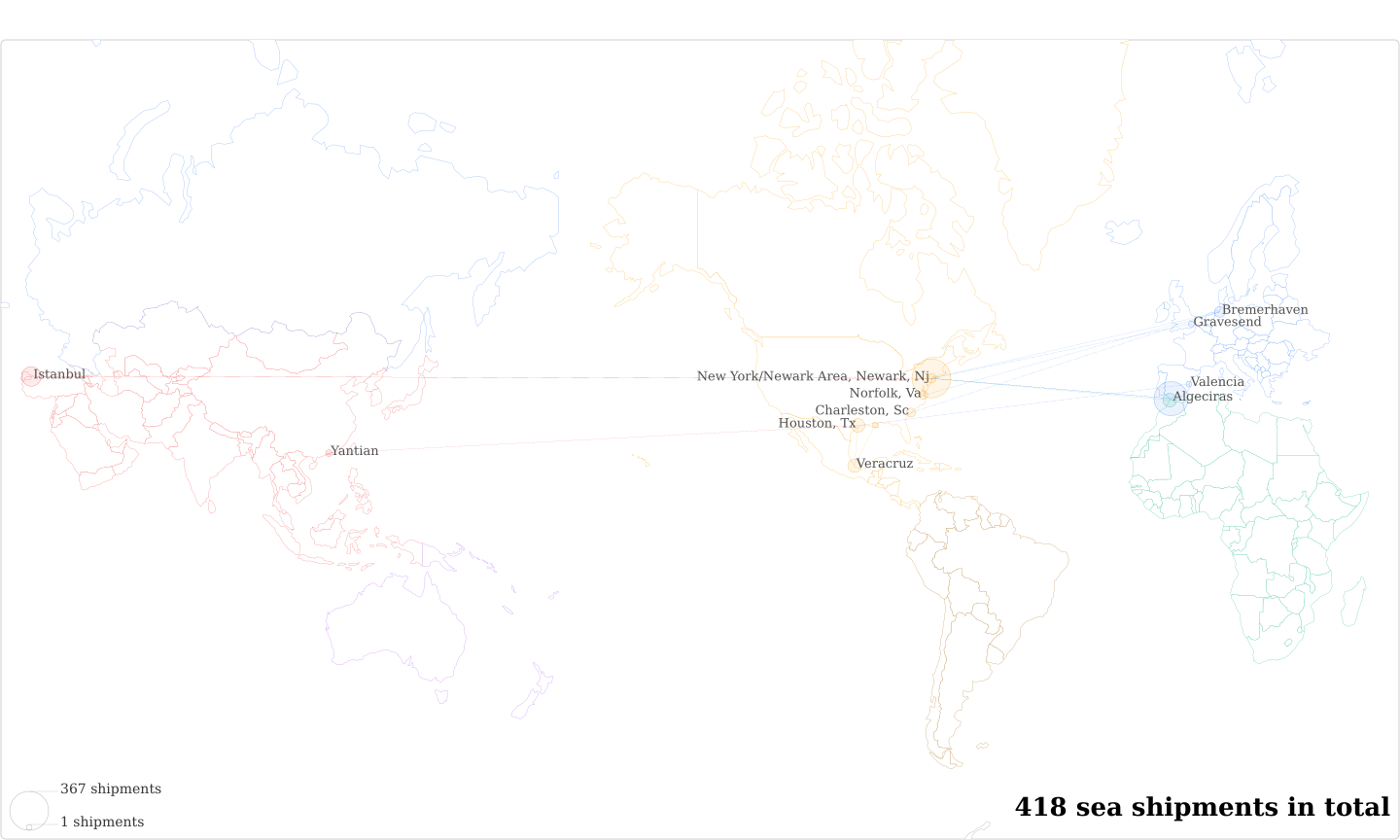 Nike Global Trade Singapore Branch's Imports Per Country Map