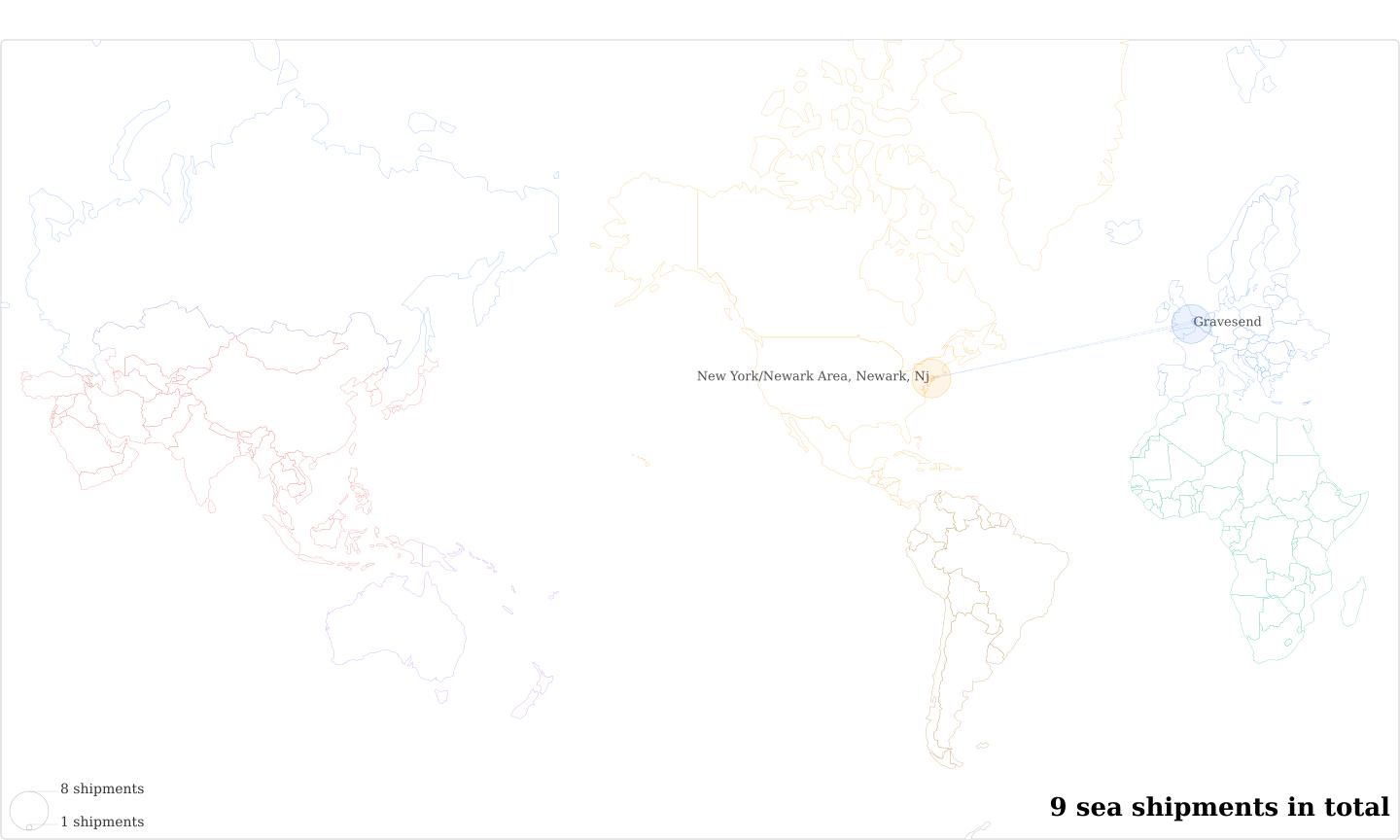 Tom Dixon Wharf's Imports Per Country Map