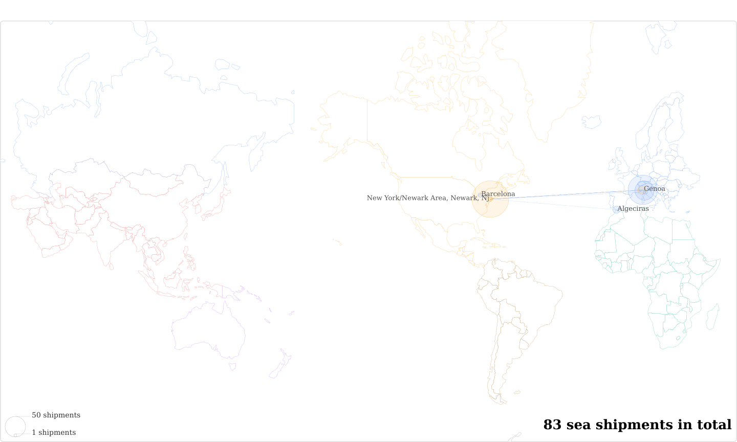 Coluccio & Sons's Imports Per Country Map