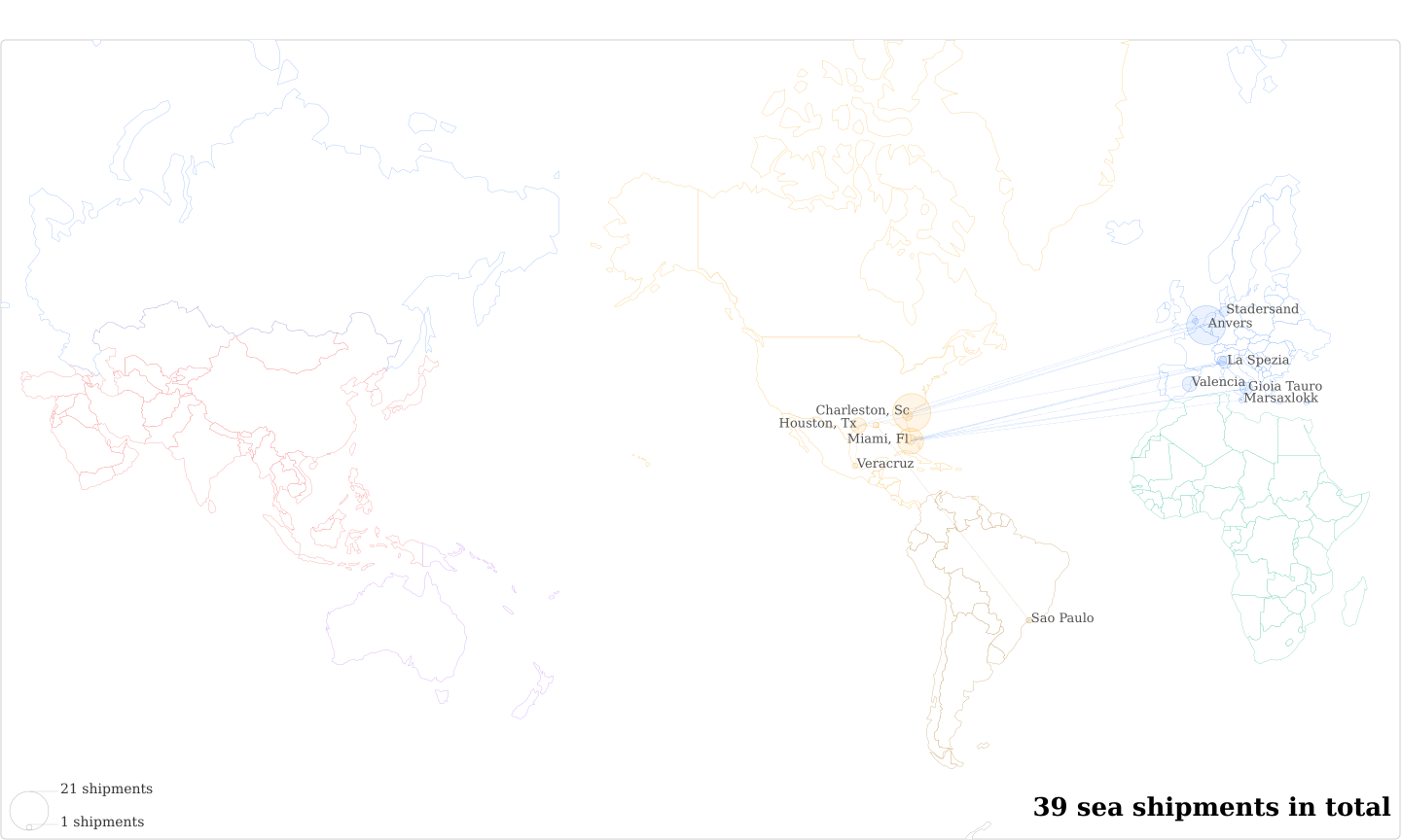 Donaldson S A De C V's Imports Per Country Map