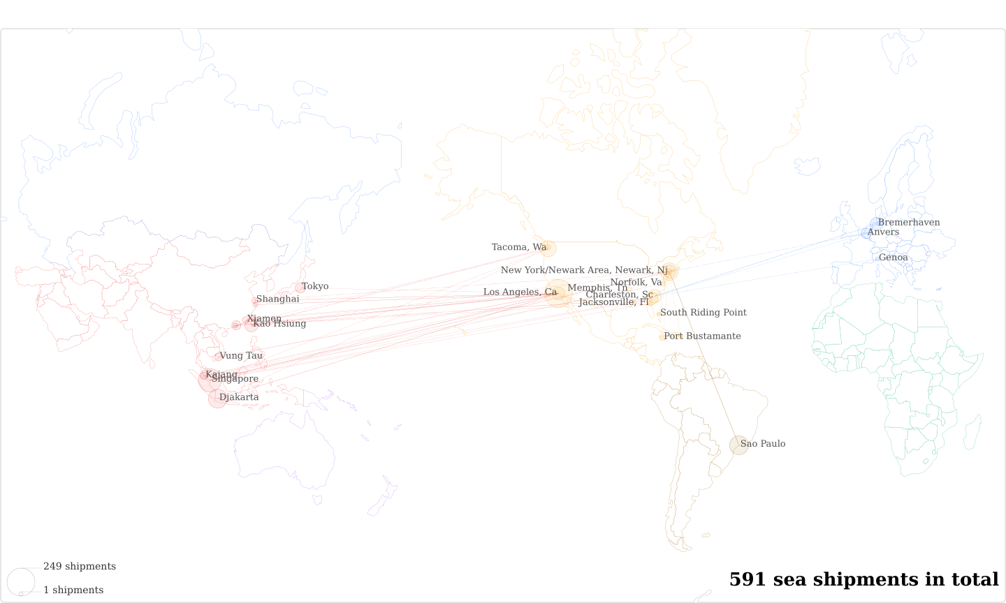 Komatsu % Pierce Dist's Imports Per Country Map