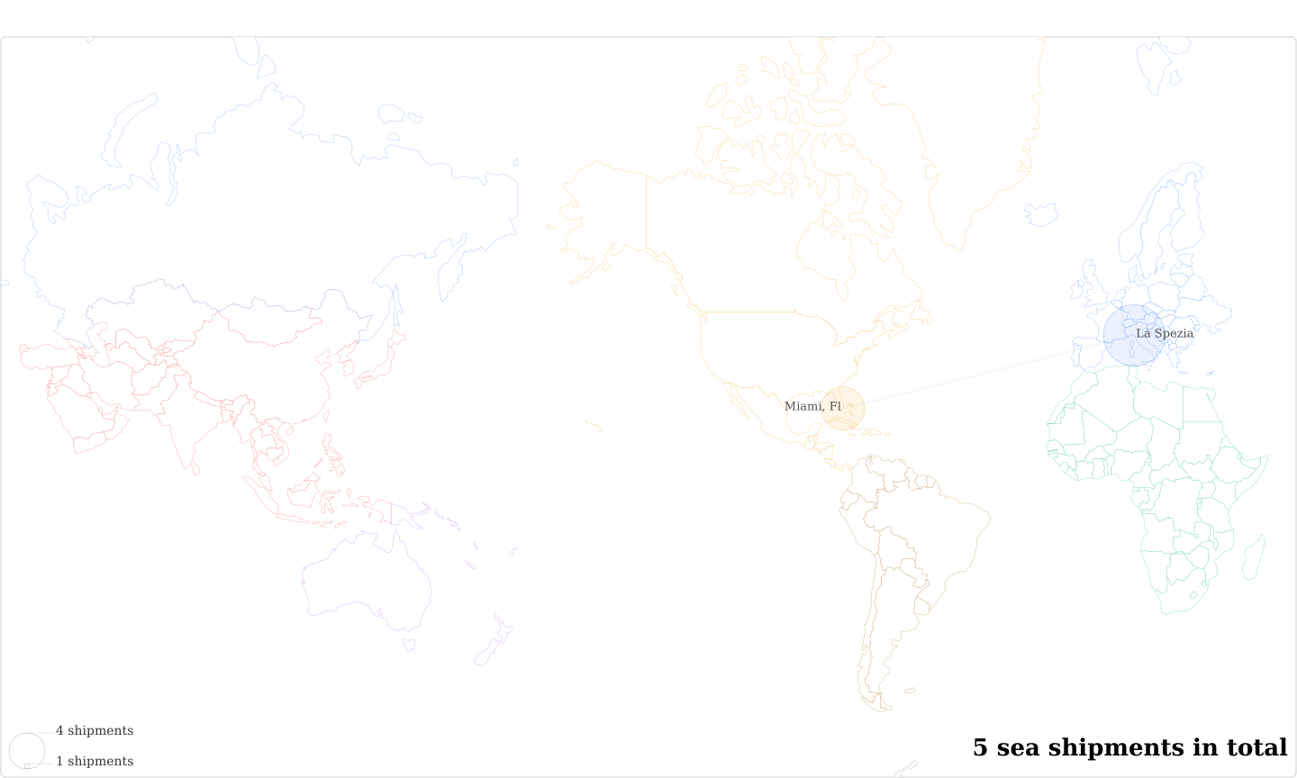 La Bottega Del Cafe's Imports Per Country Map