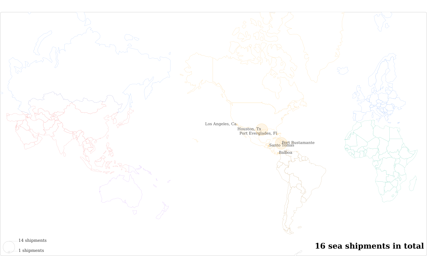 Matus International S A De C V's Imports Per Country Map