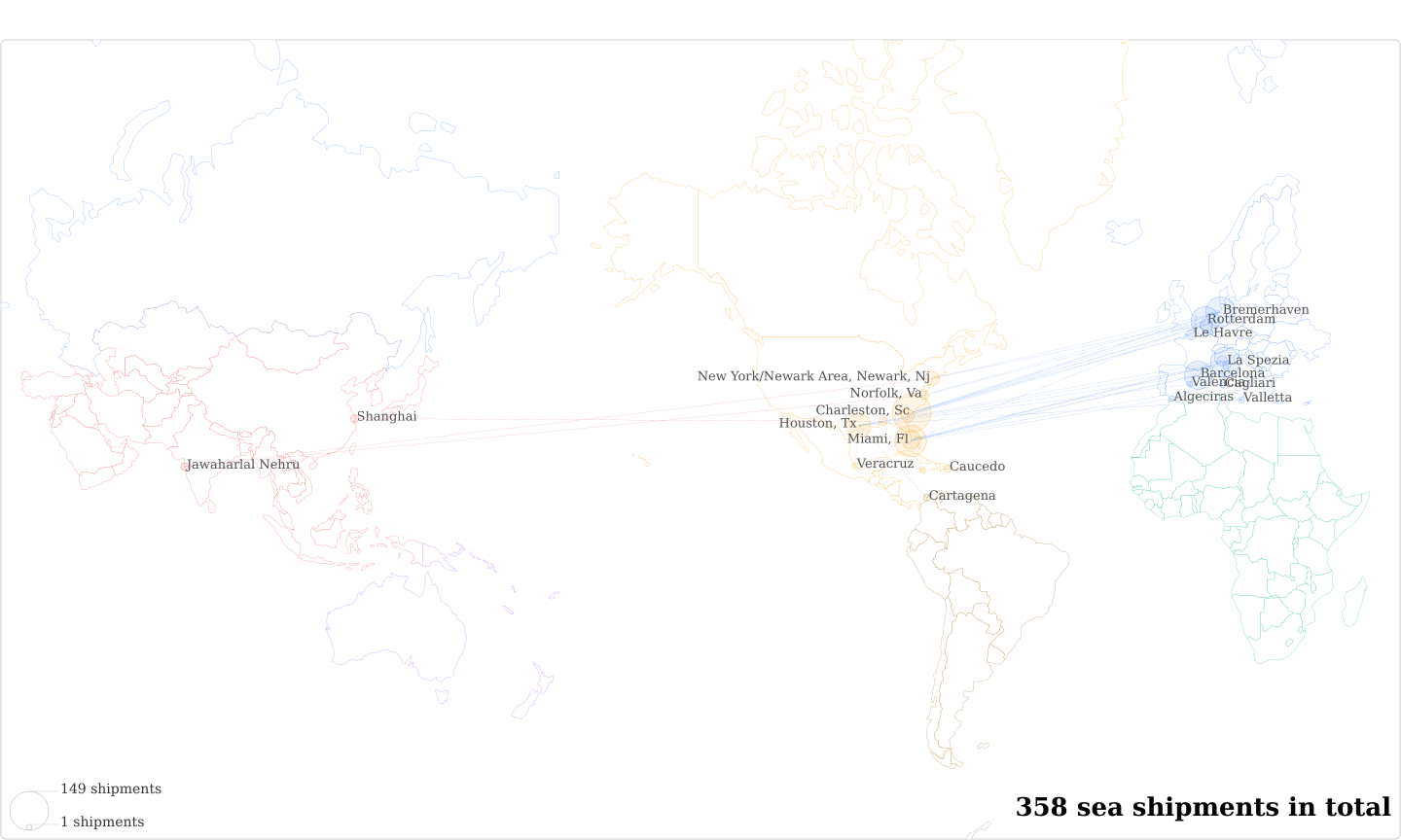 Merck S A De C V's Imports Per Country Map