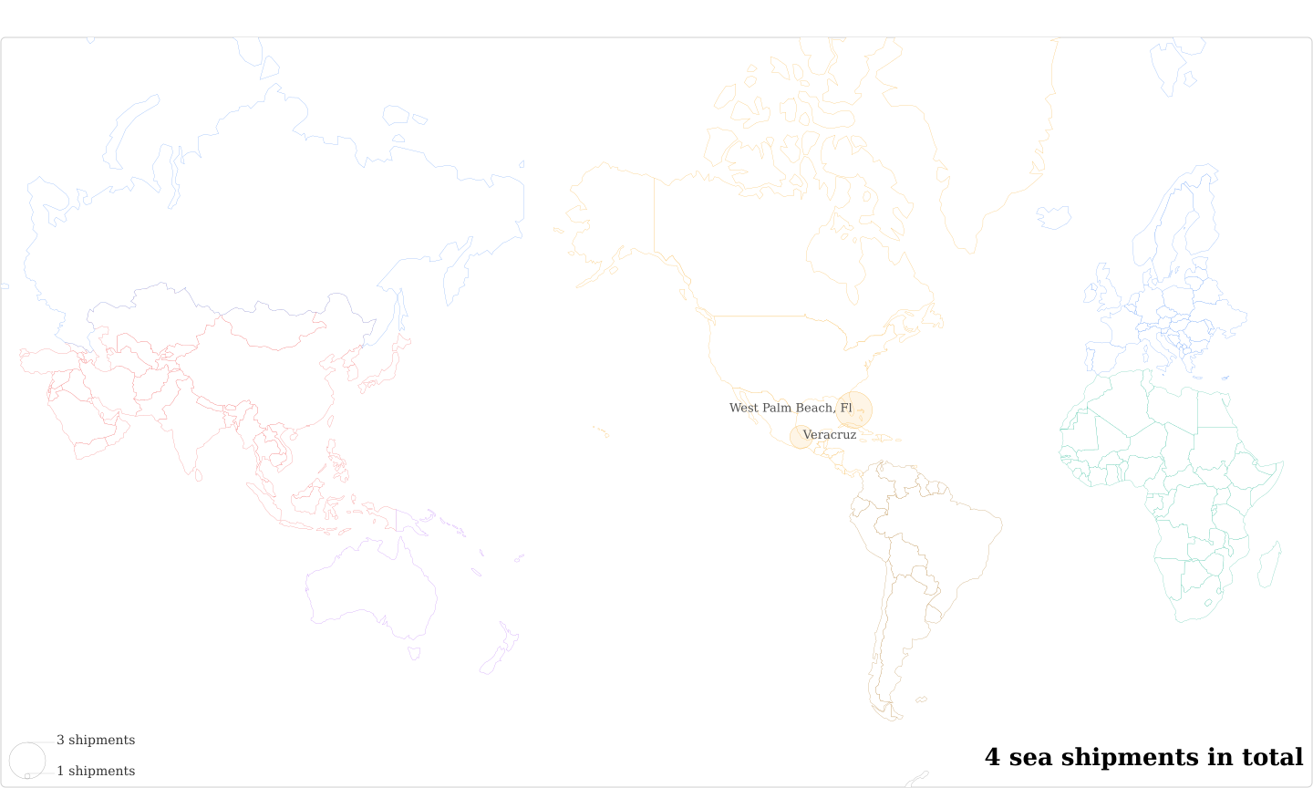 Pirana Joe Bahamas's Imports Per Country Map