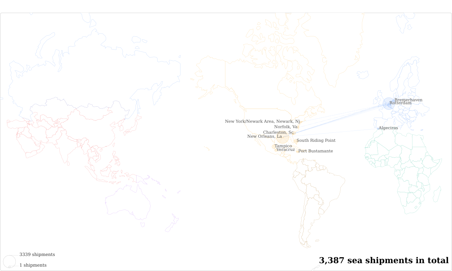 Syngenta C/O Kindermorgan Terminals's Imports Per Country Map