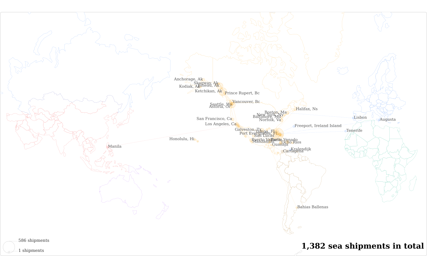 Veritas Petroleum Services's Imports Per Country Map