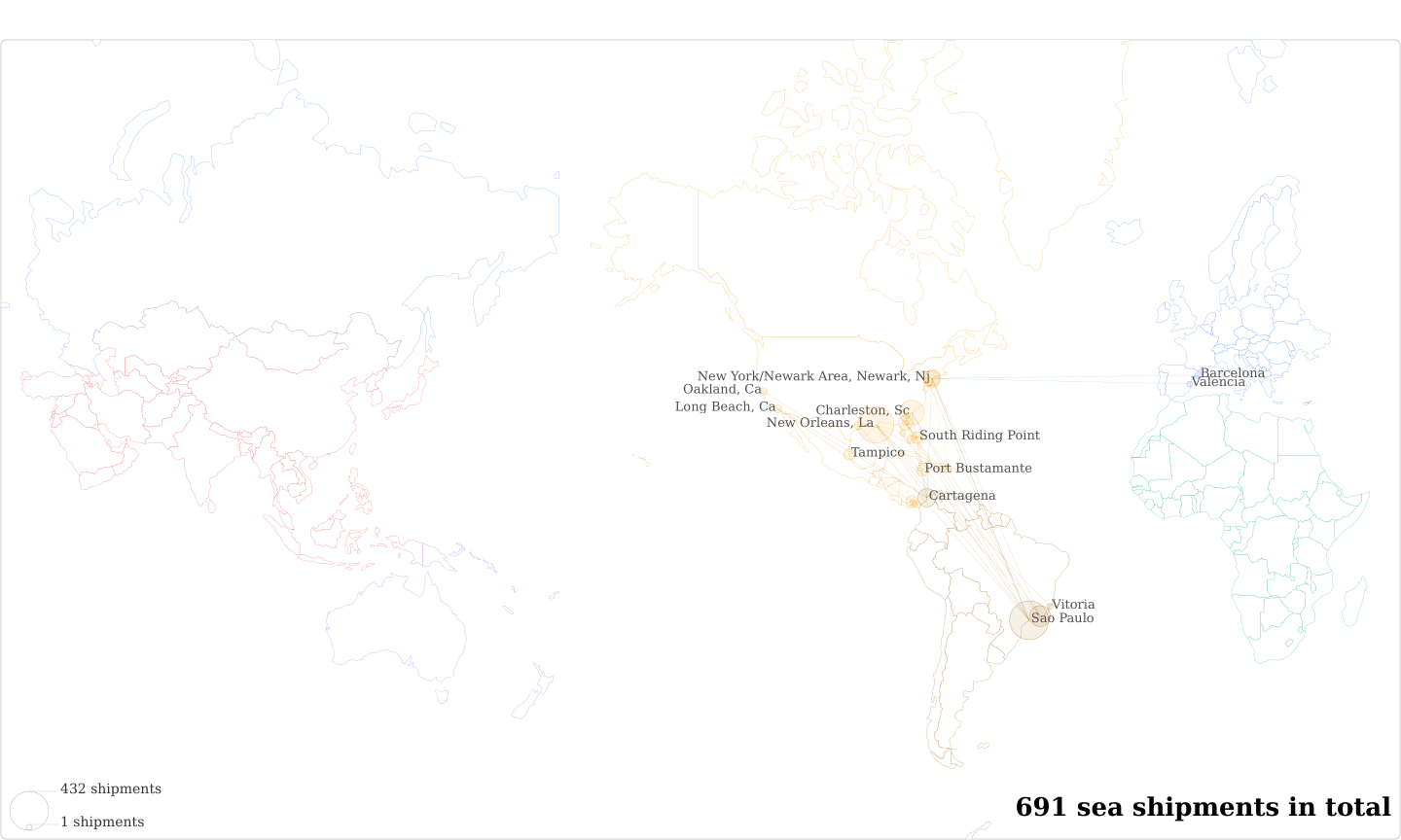 Companhia Cacique De Cafe Soluvel's Imports Per Country Map
