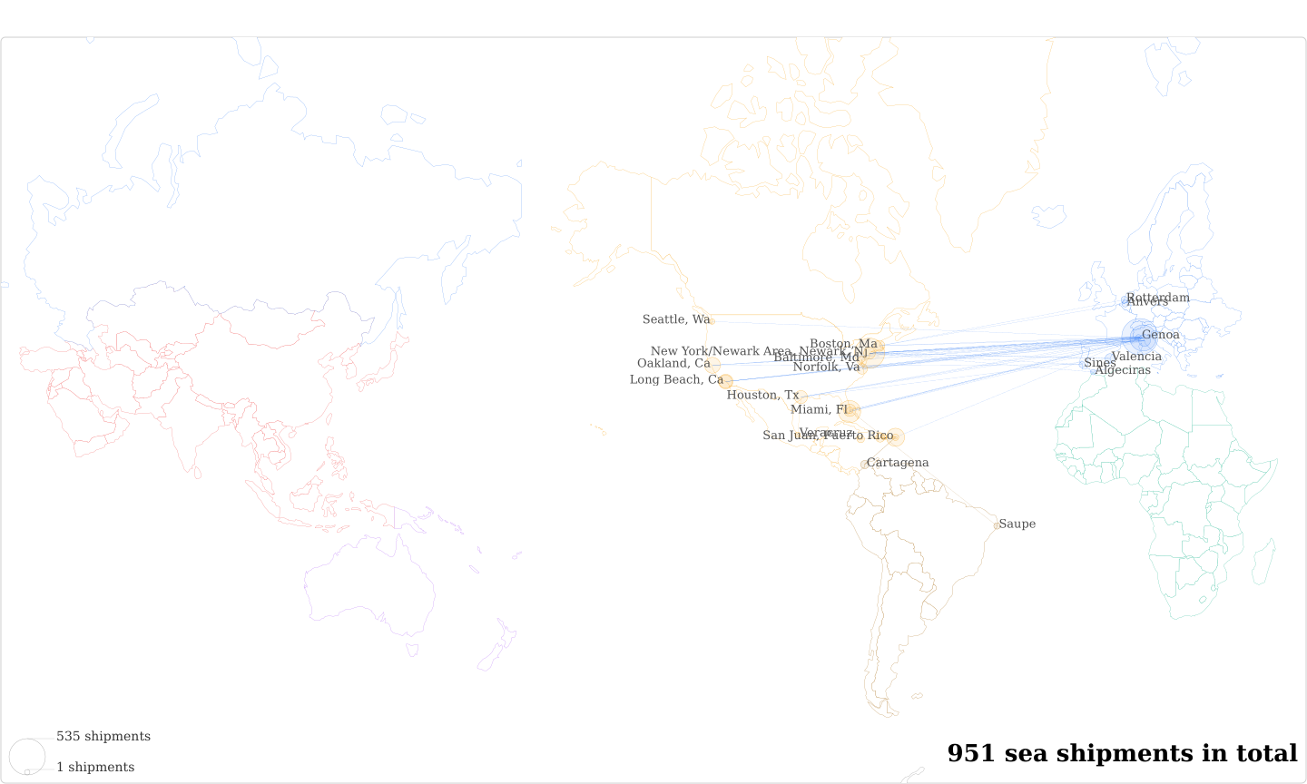 Gallotti & Radice's Imports Per Country Map
