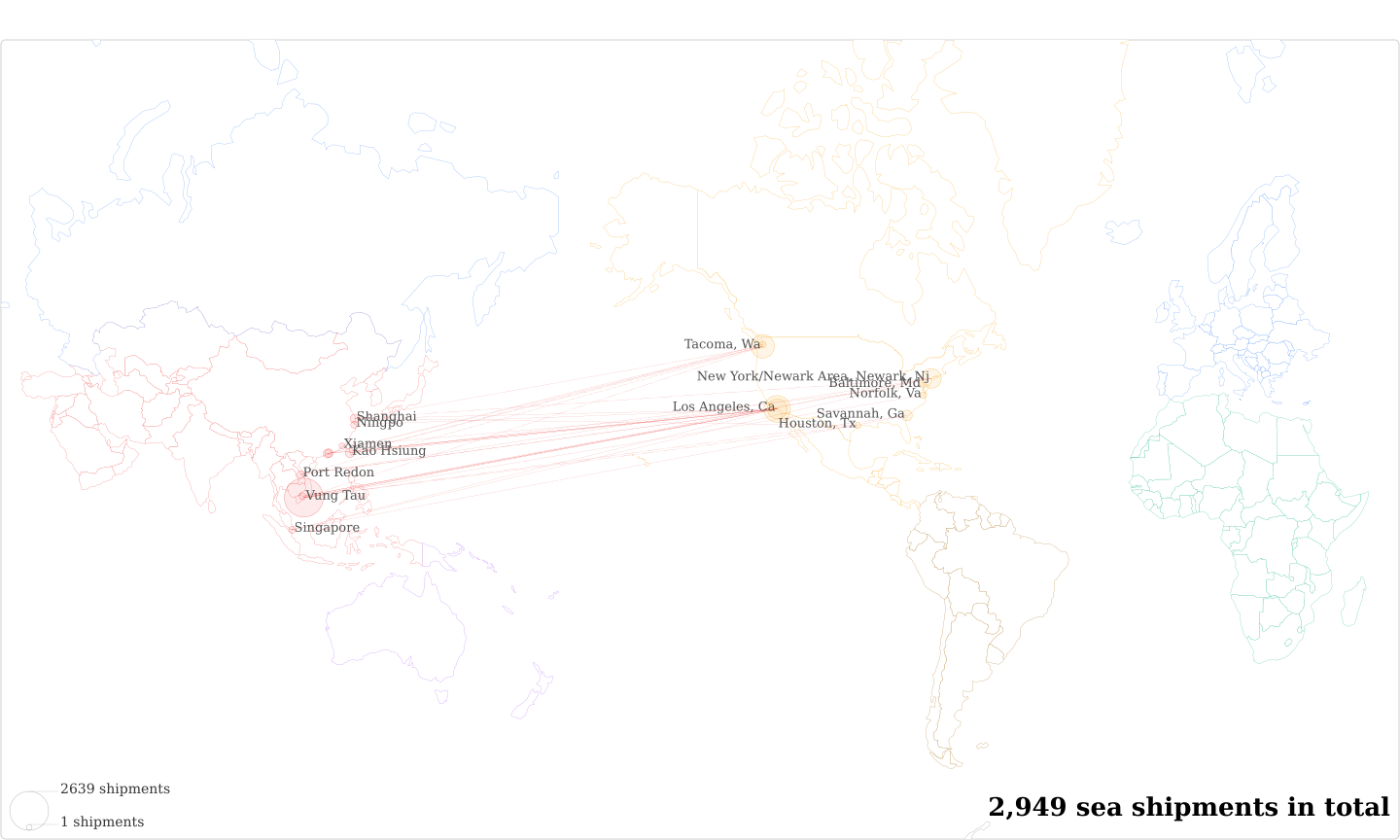 Hansae Tn's Imports Per Country Map