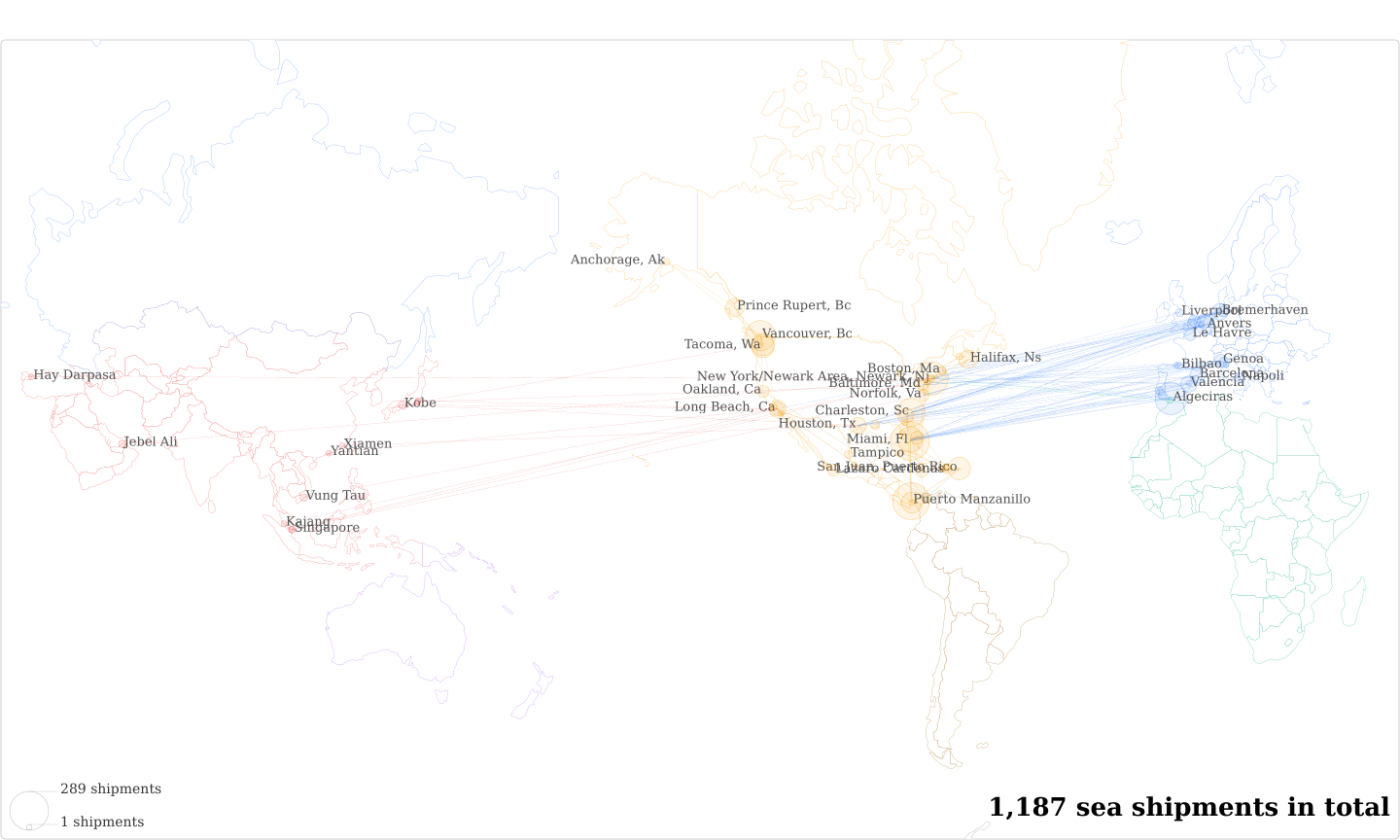 Jas Agent For Blue World Line's Imports Per Country Map