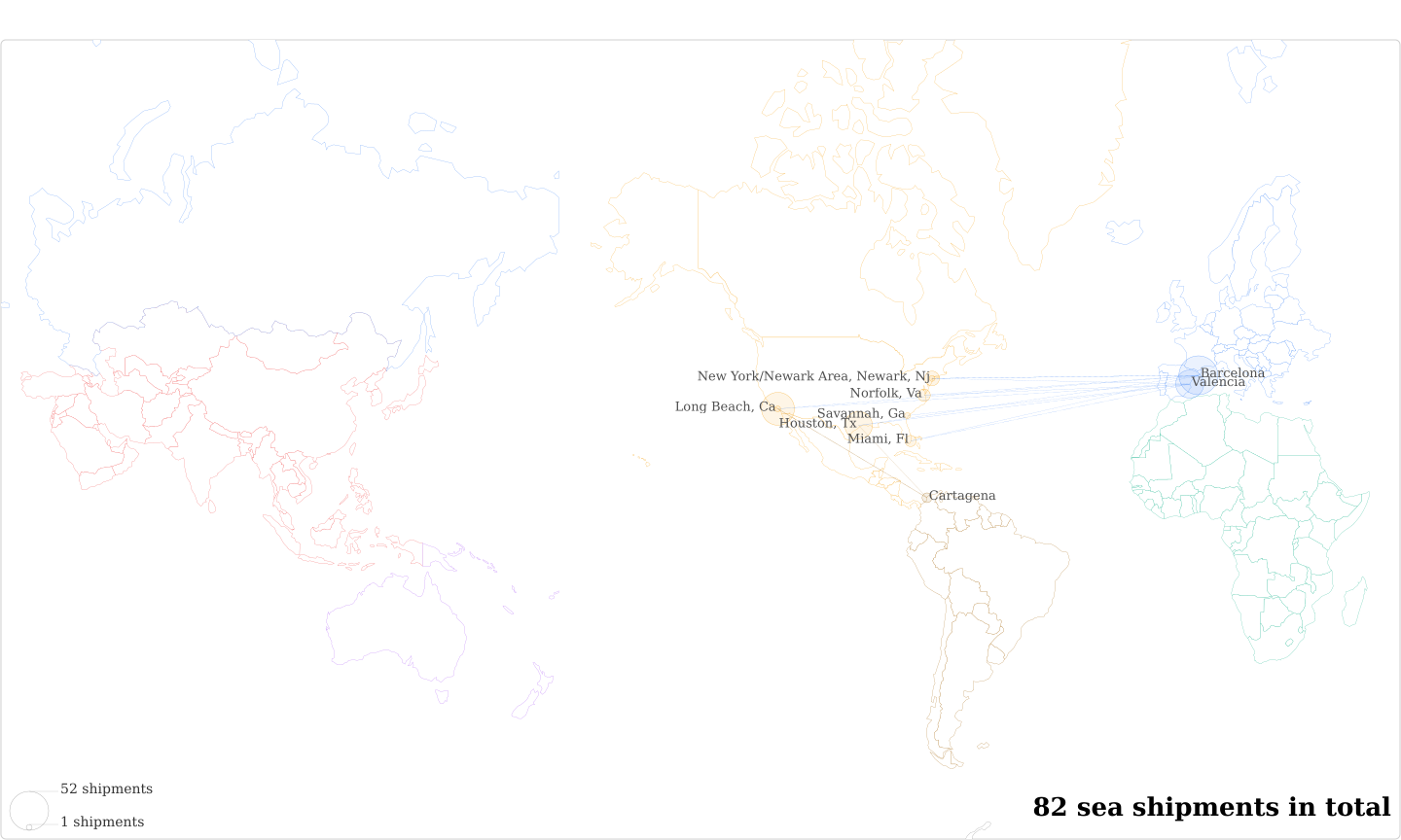 Sevasa Technologics's Imports Per Country Map
